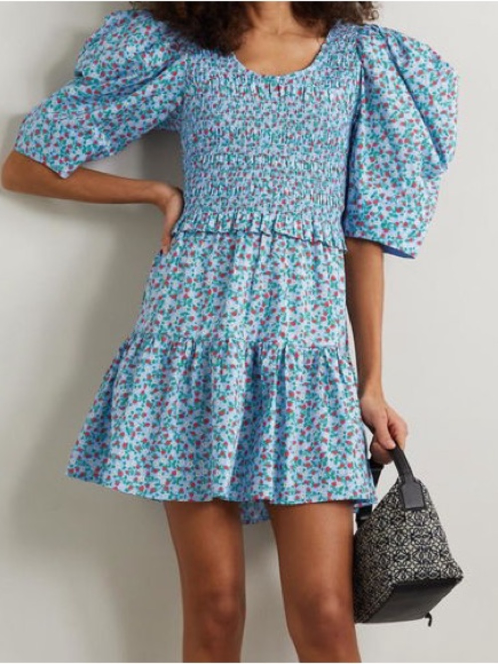 Sea NY Lilly Smocked Strawberry Print Cotton Puff Sleeve Dress